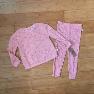 NWT Girls Size 4T Peach Flowers Outfit - LS Top & Leggings Set